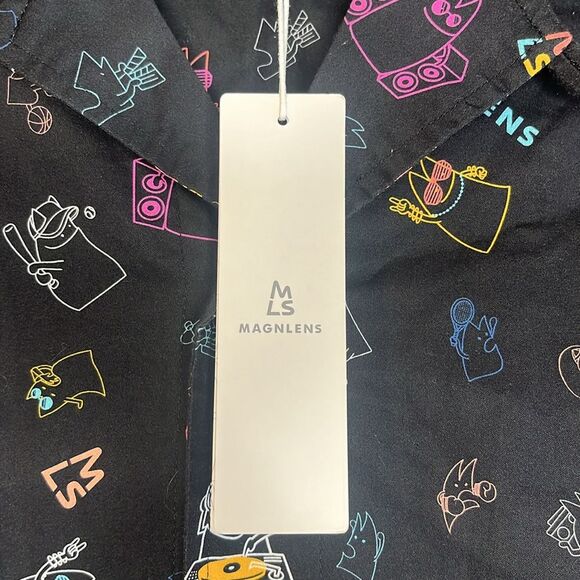 Men’s Short Sleeve Black Printed Button Down Shirt by Magnlens size Medium NWT - Picture 4 of 11